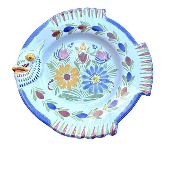 HB Henriot Quimper SIGNED Fish “Happy fish” Plate 10" F360 Faience Pottery - Picture 1 of 3